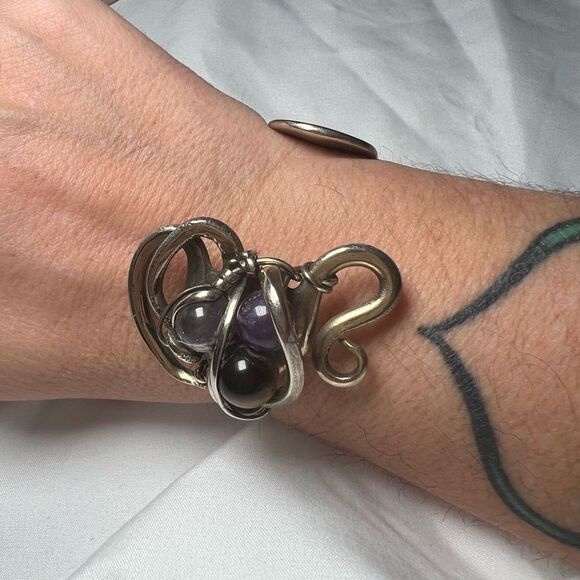 Vintage Tableware Fork Silver Plate Bracelet with Marbles - Picture 9 of 11
